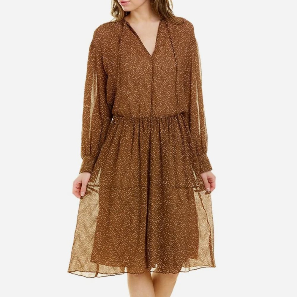 NWT Vince Starry Polka Dot Long Sleeve Sheer & Shirred Dress